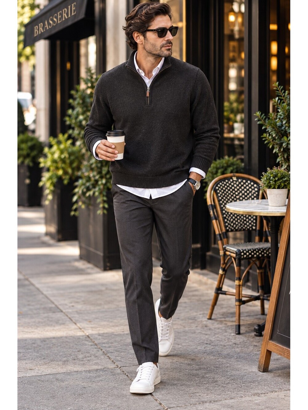 Joseph Abboud Men’s L Gray Merino Wool Cotton Quarter Zip Sweater Italian Yarn